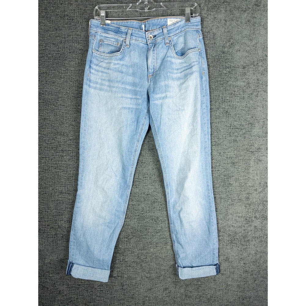 Rag & Bone Tulip Boyfriend Jeans Womens 26 Light Blue Wash Stretch Denim Cuffed